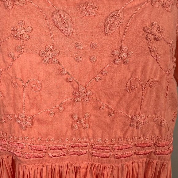 Fads Dress Medium Orange Crinkle‎ Embroidered Short Sleeve A-Line Mini Summer - Picture 4 of 10